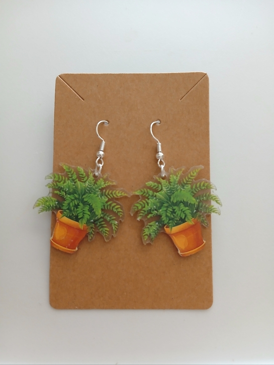 Fashion Jewelry Jewelry - Fashion Jewelry Green Fern in Orange Pot Dangle Earrings